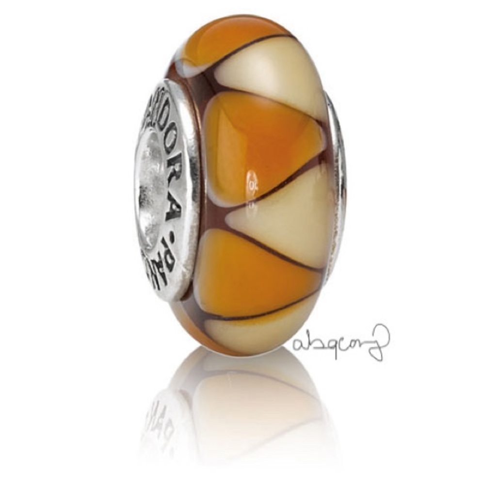 EUC Pandora 790638 Sterling Silver Captivating Amber Murano Glass Charm